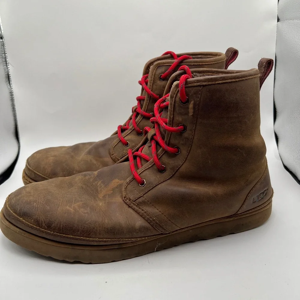 UGG Harkley Waterproof Boots Mens size 15 Grizzly Brown Leather Lace Up 1017238